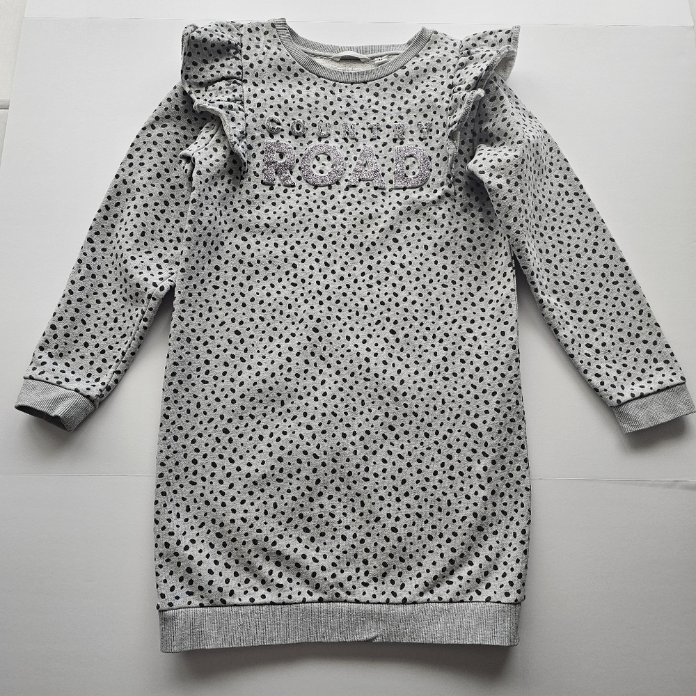 Country Road Grey Silver Leopard Printed Cotton Sweater Dress - Size 12years